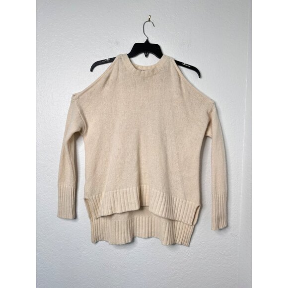 BCBGMaxAzria Womens Lambswool Sweater Ribbed Hem & Cold Shoulder Cream Size S - Picture 1 of 7